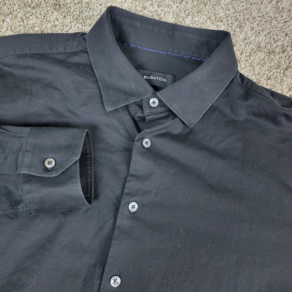 Bugatchi 8 Way Stretch Mens 2XL Solid Black Performance Button Up Long Sleeve